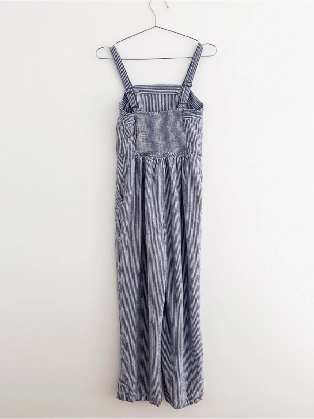 Old Navy Striped Linen Blend Smocked Jumpsuit | Wide Leg | Coastal Boho | S Tall